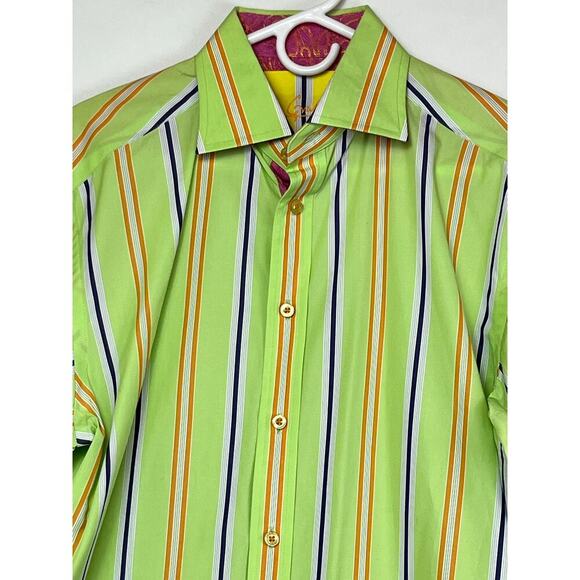 Robert Graham Men's Large Lime Green/Purple Striped Long Sleeve Button Up Shirt - Picture 4 of 7